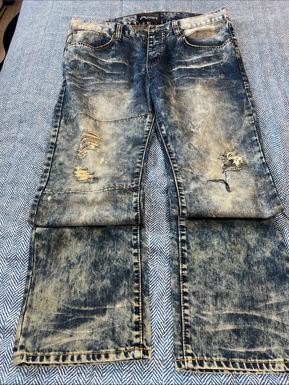 Men's Washed Distressed Blue Bootcut Jeans